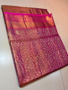 Classic Fuchsia Pink Elegance Kanchipuram Tissue Handloom Silk Saree SS24506