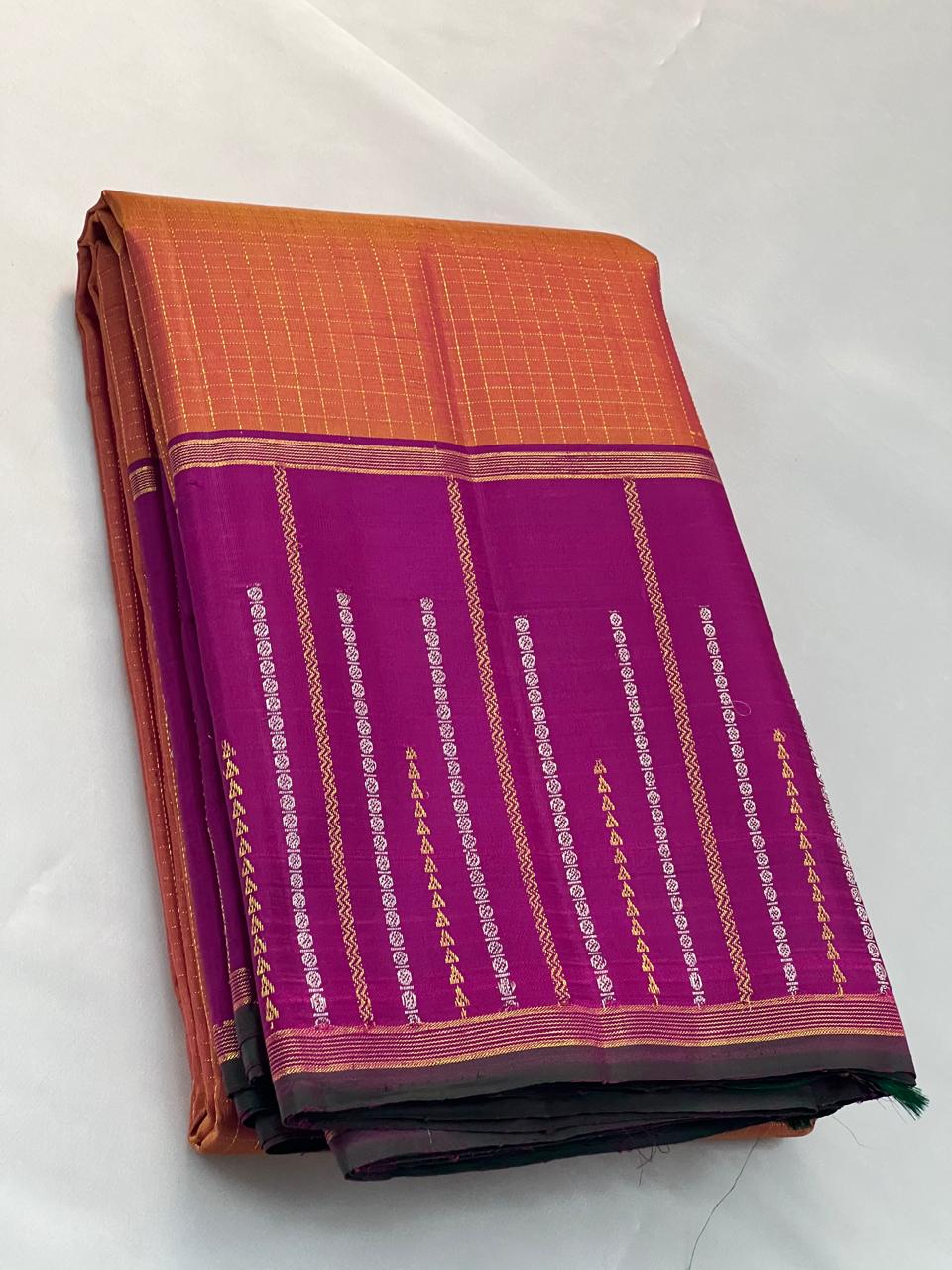 Classic Orange & Deep Pink 2gm Zari Kanchipuram Handloom Silk Saree SS26396