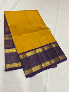 Classic Mango Yellow & Vadamalli Purple  2gm Zari Kanchipuram Handloom Silk Saree SS25840