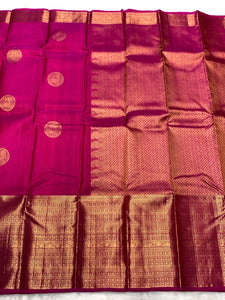 Classic Deep Pink 2gm Zari Elegance Kanchipuram Handloom Silk Saree SS24393