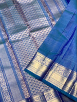 Load image into Gallery viewer, Classic Peacock Blue 2gm Zari Elegance Kanchipuram Handloom Silk Saree SS27495
