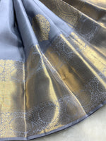 Load image into Gallery viewer, Classic Grey 2gm Zari Bridal Elegance Kanchipuram Handloom Silk Saree SS25984
