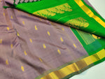 Load image into Gallery viewer, Ash Grey &amp; Glow Green Elegance Kanchipuram Handloom Silk Saree SS20616
