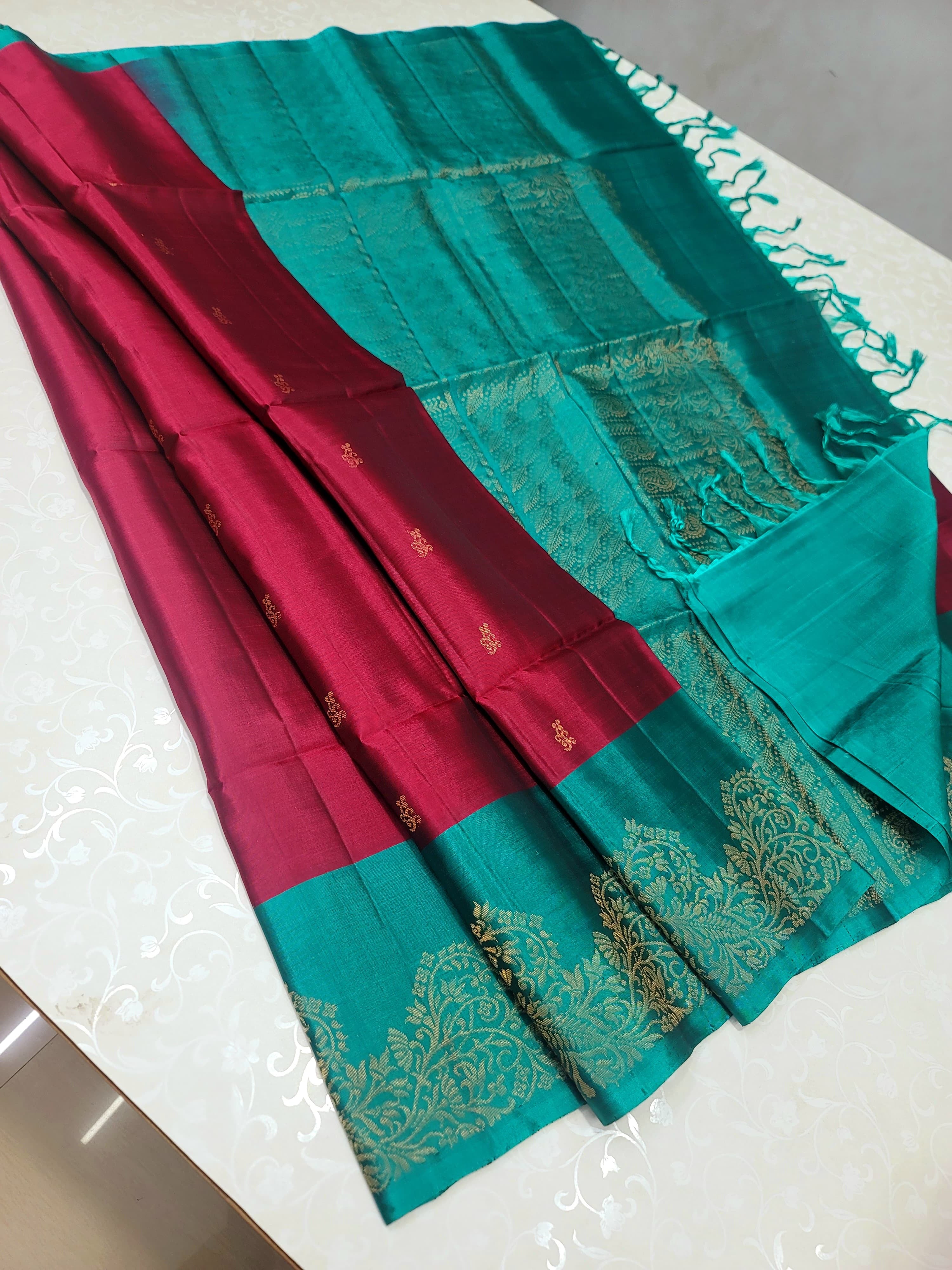 Classic Deep Pink & Turquoise Elegance Handloom Soft Silk Saree SS25306