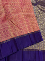 Load image into Gallery viewer, Classic Nude Pink &amp; Navy Blue 2gm Zari Elegance Kanchipuram Handloom Silk Saree SS24687
