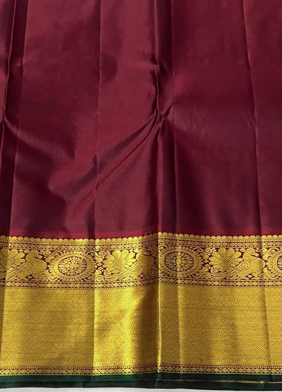 Classic Olive Green & Maroon Elegance Kanchipuram Handloom Silk Saree SS24598