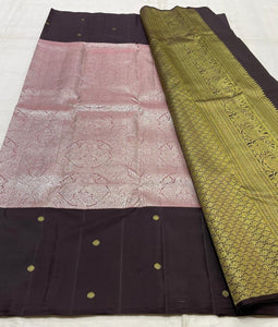 Classic Cocoa & Mud Brown 2gm Zari Elegance Kanchipuram Handloom Silk Saree SS25201
