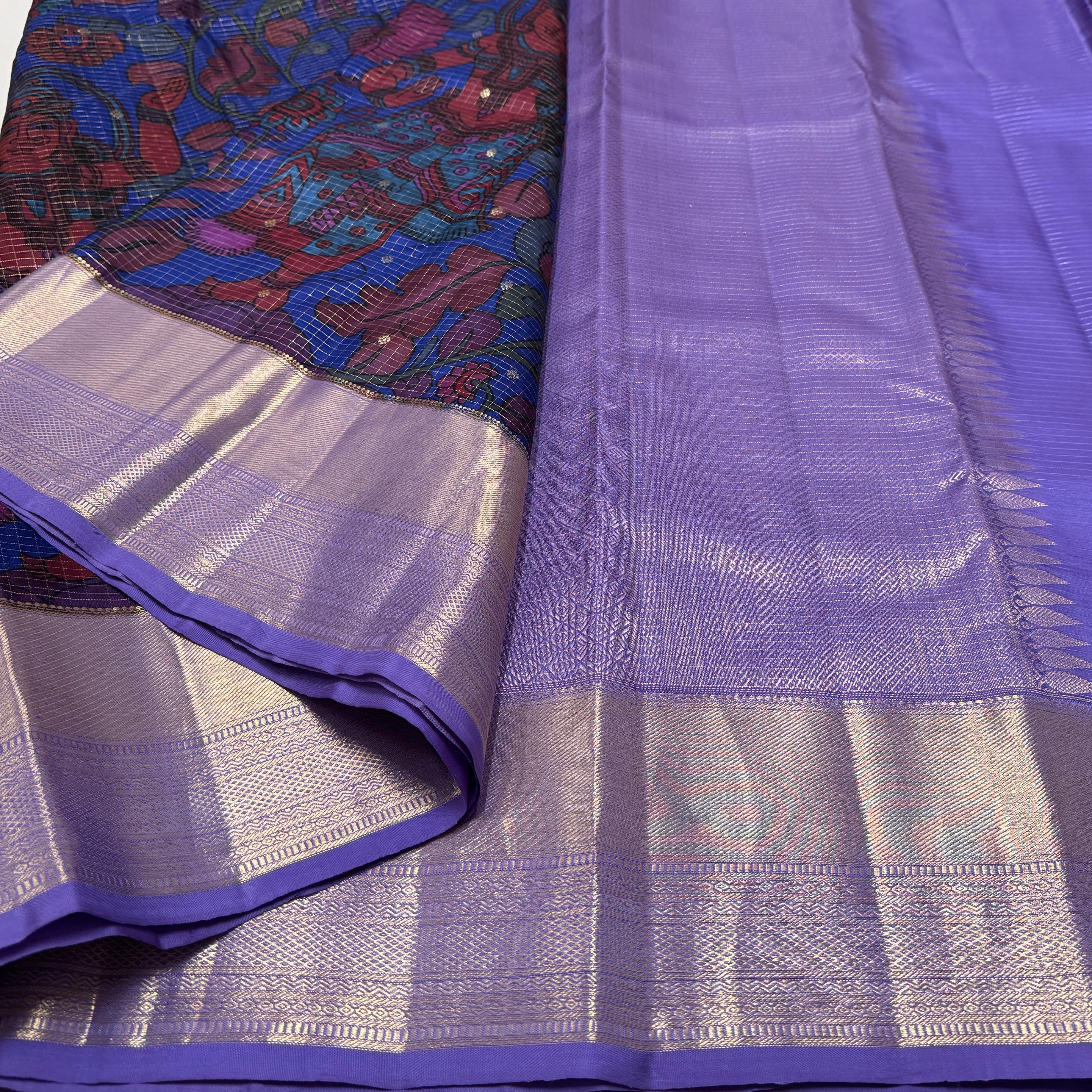 Classic Prussian Blue & Lavender Elegance Kanchipuram Handloom Silk Saree SS23590