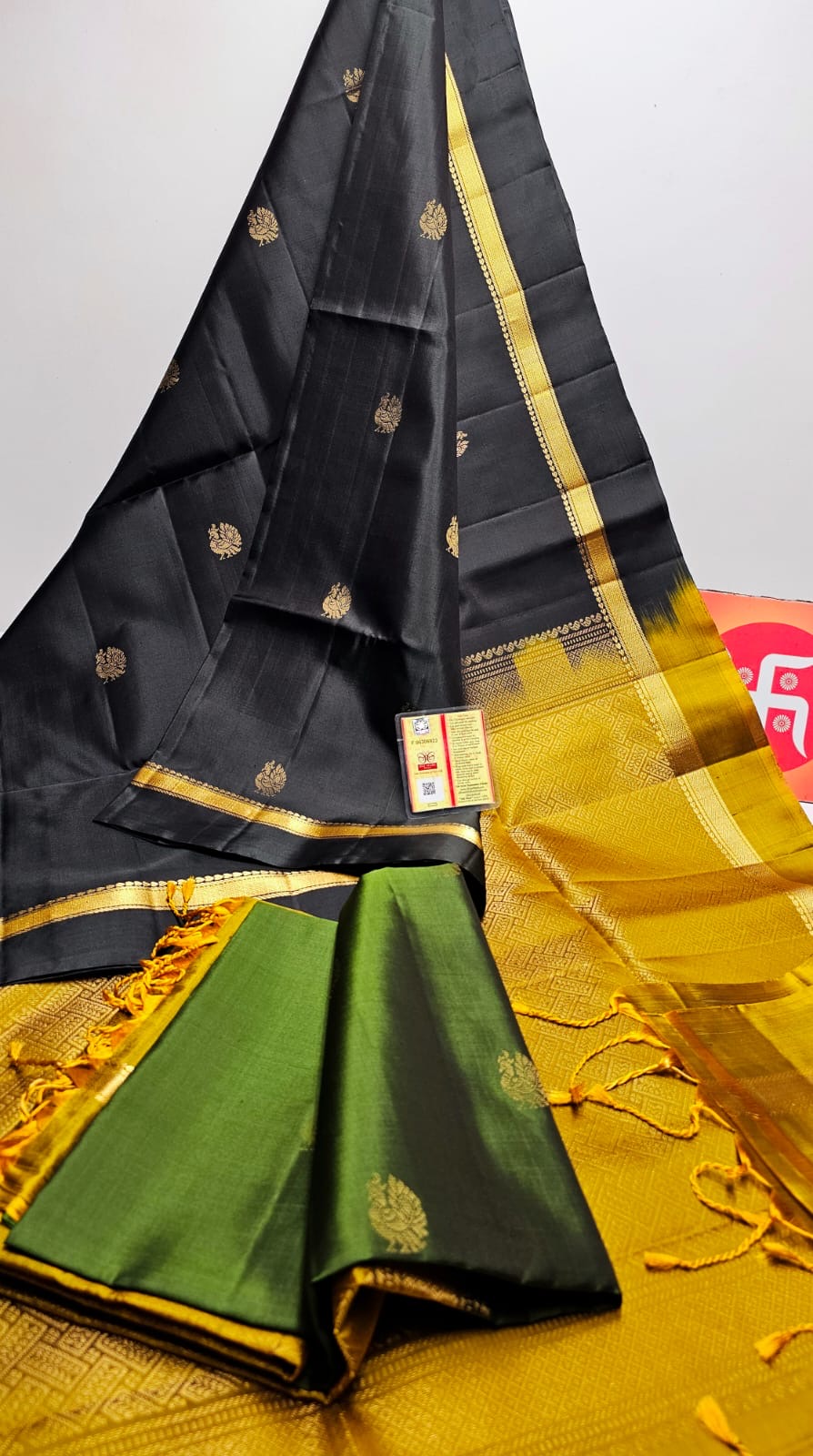 Classic Charcoal Black & Yellow Elegance Handloom Soft Silk Saree SS24774