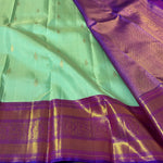 Load image into Gallery viewer, Classic Sea Green &amp; Purple 2gm Zari Bridal Elegance Kanchipuram Handloom Silk Saree SS28207
