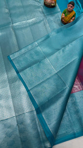 Classic Wine & Sky Blue Elegance Kanchipuram Handloom Silk Saree SS24487