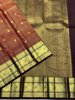 Load image into Gallery viewer, Classic Burnt Orange &amp; Espresso Brown 2gm Zari Elegance Kanchipuram Handloom Silk Saree SS27032
