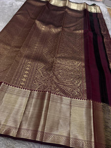 Classic Mahogany Brown Bridal Elegance Kanchipuram Handloom Silk Saree SS25907