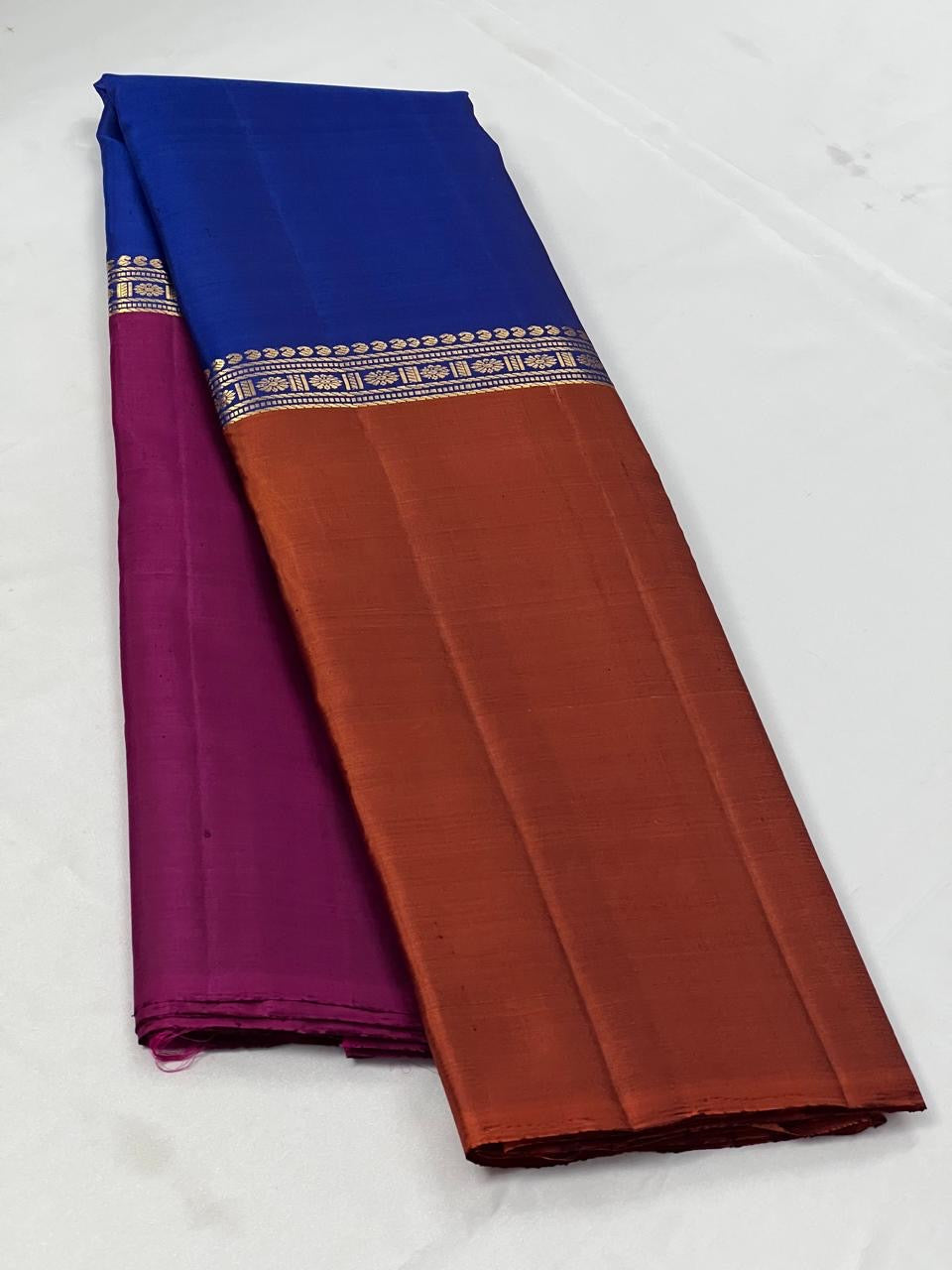 Classic Blue & Mustard 2gm Zari Elegance Kanchipuram Handloom Silk Saree SS25227