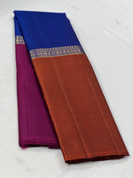 Load image into Gallery viewer, Classic Blue &amp; Mustard 2gm Zari Elegance Kanchipuram Handloom Silk Saree SS25227

