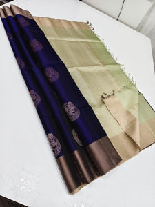 Royal Blue & Light Green Elegance Handloom Soft Silk Saree SS25601