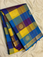 Load image into Gallery viewer, Classic Multicolor Check Violet Butta 1gm Zari Elegance Kanchipuram Handloom Silk Saree SS28330
