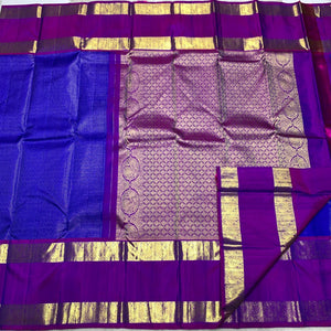 Classic Royal Blue & Purple 2gm Zari Elegance Kanchipuram Silk Saree SS23940