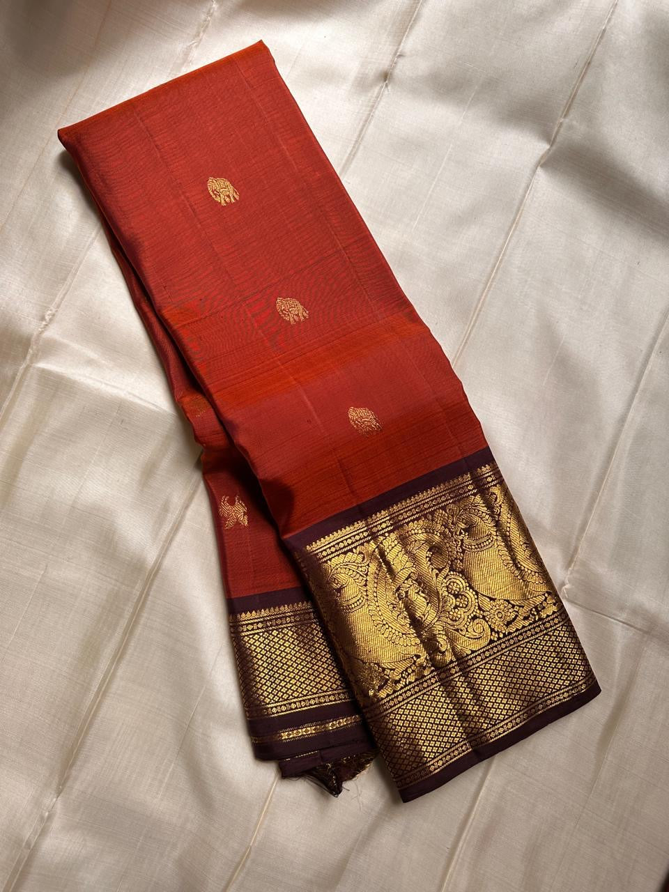 Classic Orange & Brown Kanchipuram Handloom Silk Saree SS25957