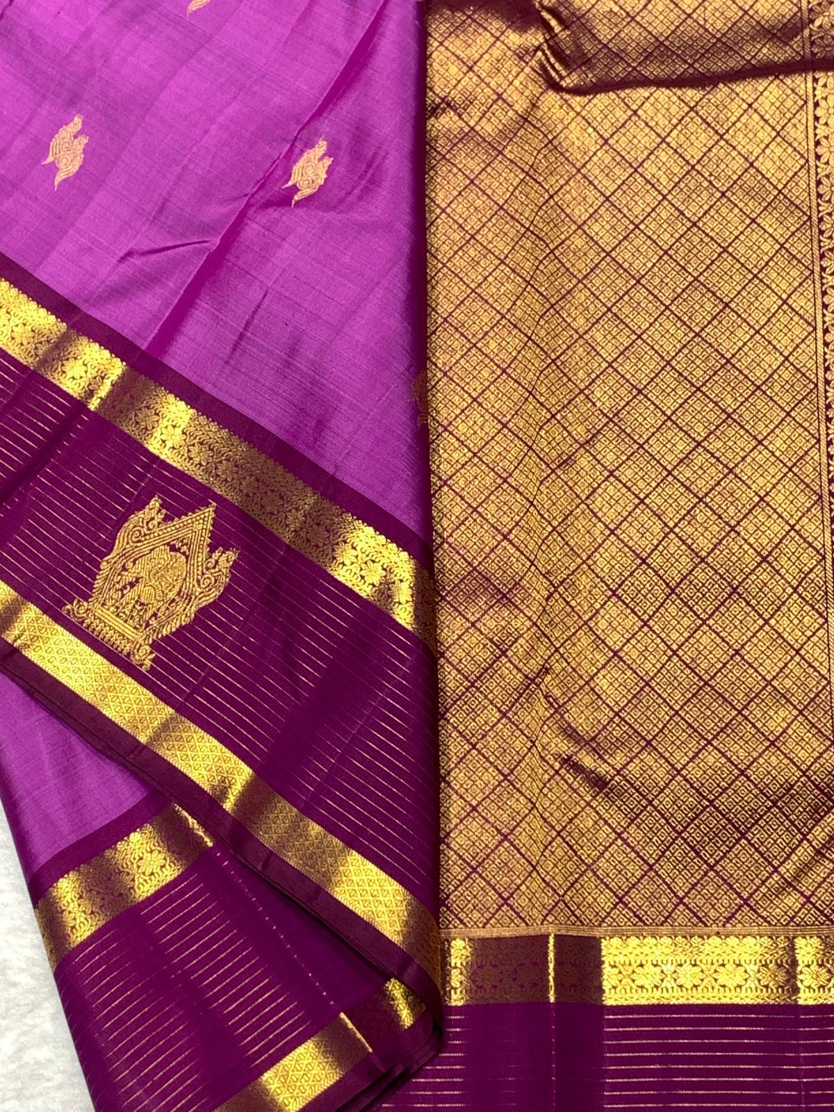 Classic Magenta & Purple Pink 2gm Zari Elegance Kanchipuram Silk Saree SS24012