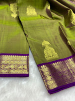 Load image into Gallery viewer, Classic Olive Green &amp; Vadamalli 2gm Zari Kanchipuram Handloom Silk Saree SS25987
