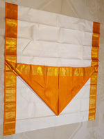 Load image into Gallery viewer, Classic White &amp; Orange Valakappu 2gm Zari Korvai Elegance Kanchipuram Handloom Silk Saree SS27920
