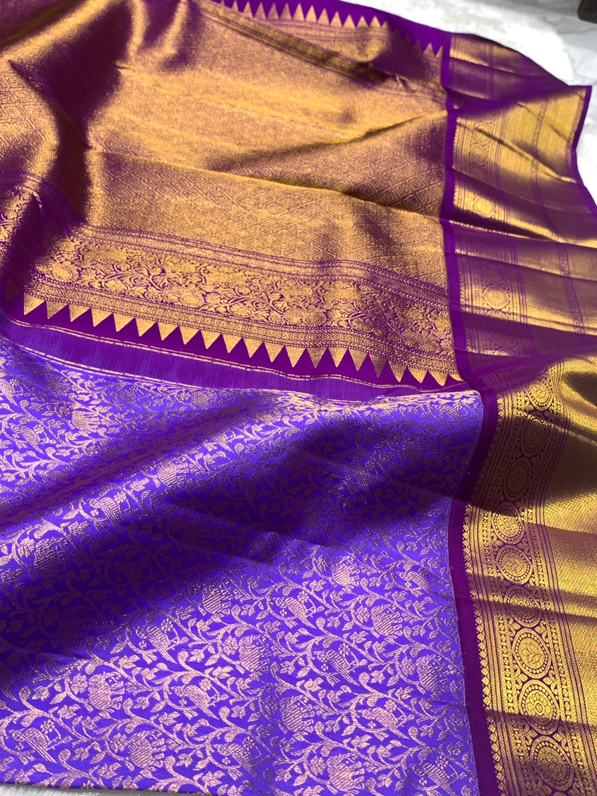 Classic Lavender & Vadamalli 2gm Zari Bridal Elegance Kanchipuram Handloom Silk Saree SS25273