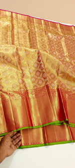 Load image into Gallery viewer, Classic Gold &amp; Red Elegance Kanchipuram Handloom Silk Saree SS24819
