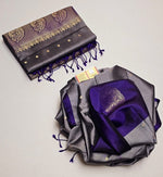 Load image into Gallery viewer, Silver Grey &amp; Bluish Violet Double Warp Elegance Handloom Soft Silk Saree SS20611
