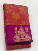 Load image into Gallery viewer, Classic Orange &amp; Fuchisa Pink 2gm Zari Elegance Kanchipuram Handloom Silk Saree SS27909
