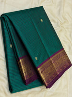 Load image into Gallery viewer, Classic Teal Green &amp; Purple Traditional Butta Kanchipuram Handloom Silk Saree SS26596
