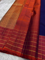 Load image into Gallery viewer, Classic Navy Blue &amp; Brick Orange Kanchipuram Handloom Silk Saree SS25904
