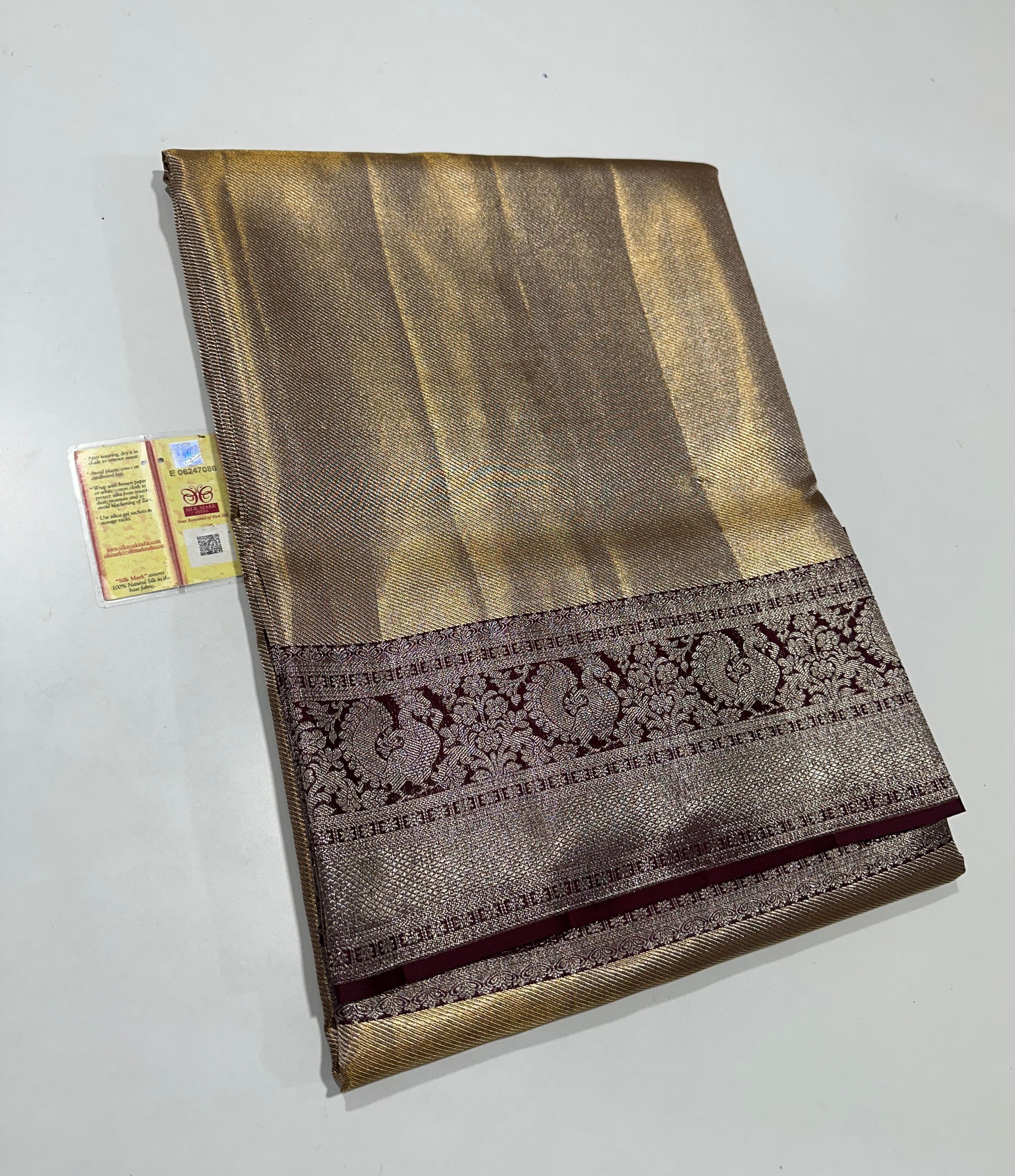Classic Shimmer Gold & Coffee Brown Bridal Elegance Kanchipuram Tissue Handloom Silk Saree SS25714