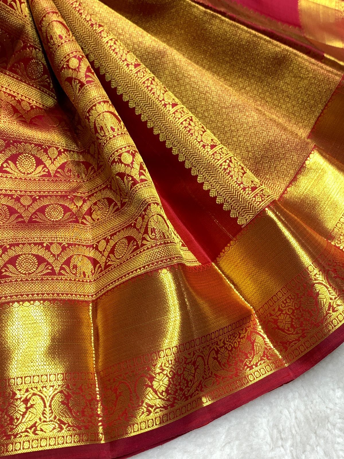 Classic Brick Red 2gm Zari Bridal Elegance Kanchipuram Handloom Silk Saree SS25369