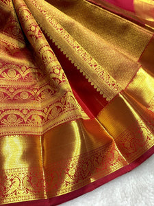 Classic Brick Red 2gm Zari Bridal Elegance Kanchipuram Handloom Silk Saree SS25369