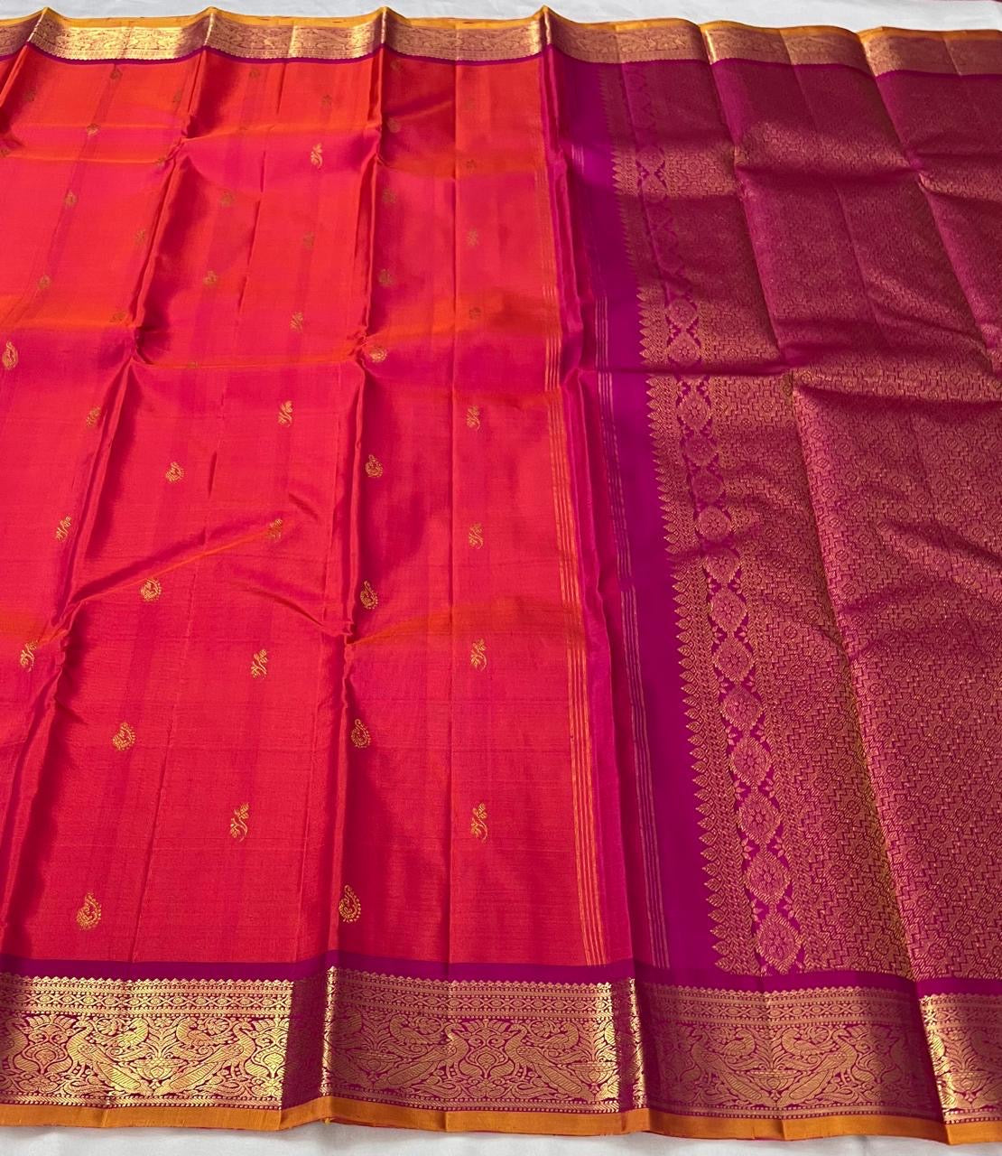 Classic Dark Pink & Wine Red 2gm Zari Bridal Elegance Kanchipuram Handloom Silk Saree SS24601