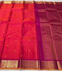 Classic Dark Pink & Wine Red 2gm Zari Bridal Elegance Kanchipuram Handloom Silk Saree SS24601