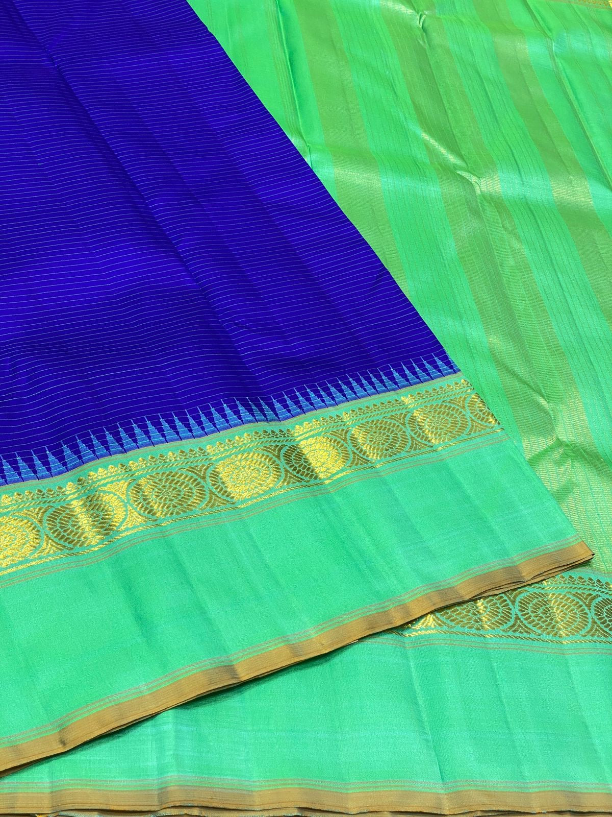 Classic Robin Blue & Sea Green 2gm Zari Elegance Kanchipuram Handloom Silk Saree SS25306