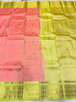 Load image into Gallery viewer, Classic Peach Rose &amp; Light Green 1gm Zari Bridal  Elegance Kanchipuram Handloom Silk Saree SS28109
