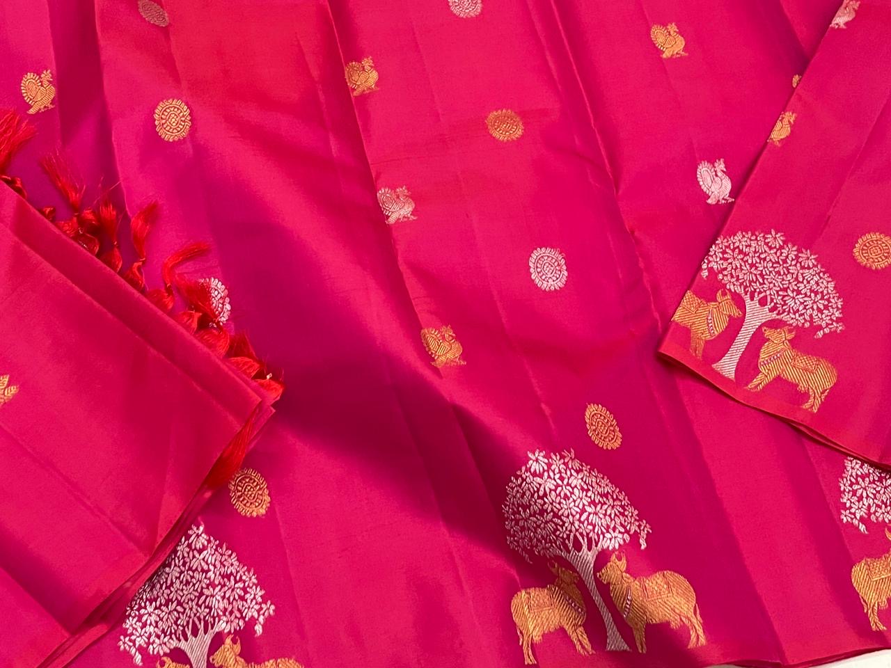 Classic Deep Pink 2gm Zari Elegance Kanchipuram Handloom Silk Saree SS25303