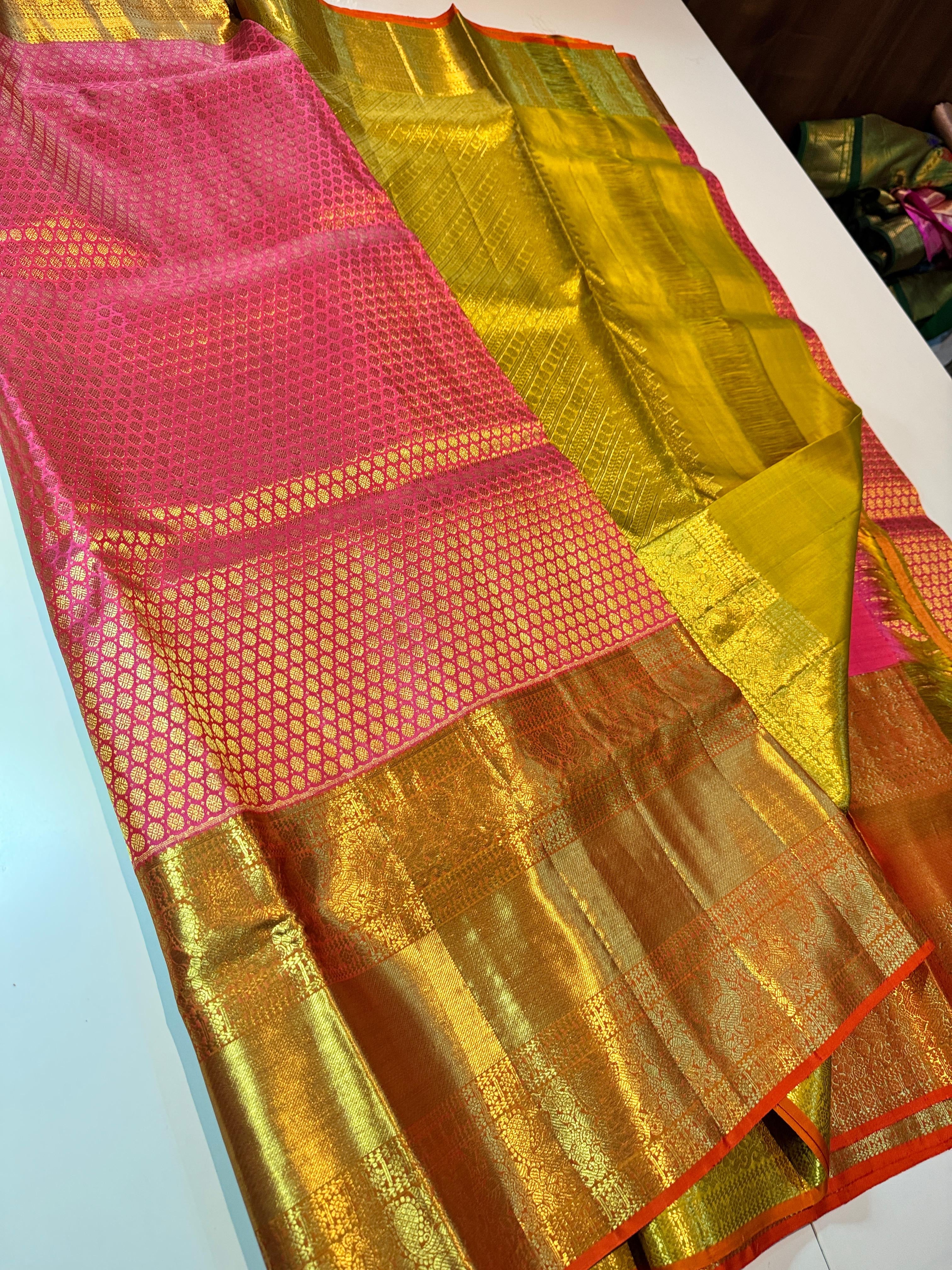 Classic Hot Pink Elegance Kanchipuram Tissue Handloom Silk Saree SS24511