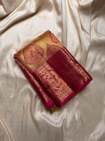 Load image into Gallery viewer, Classic Antique Golden Mustard &amp; Deep Pink 3gm Zari Elegance Kanchipuram Handloom Silk Saree SS25190
