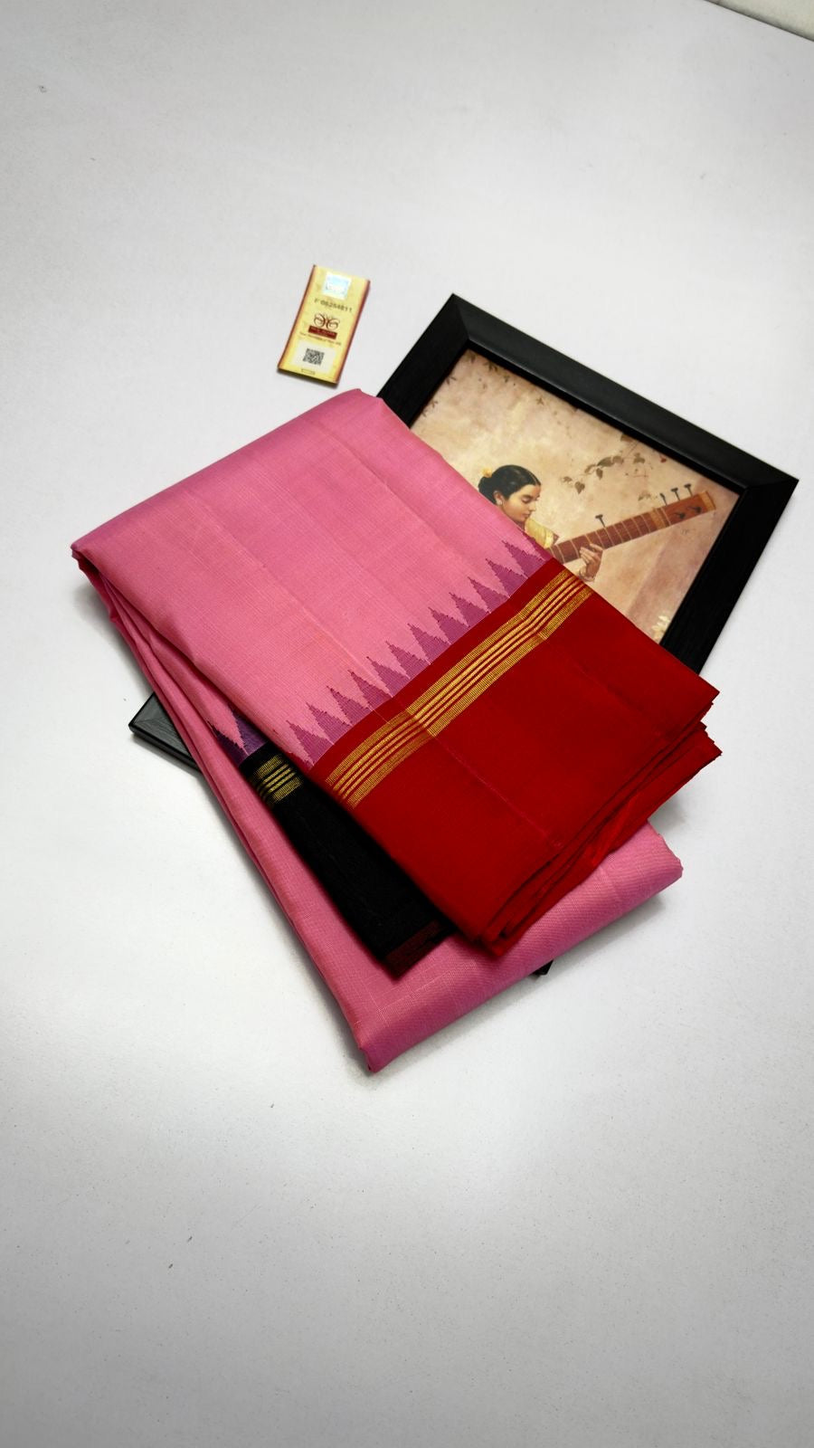 Classic Creamy Pink & Carmine Red Kanchipuram Handloom Silk Saree SS26052