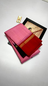 Classic Creamy Pink & Carmine Red Kanchipuram Handloom Silk Saree SS26052