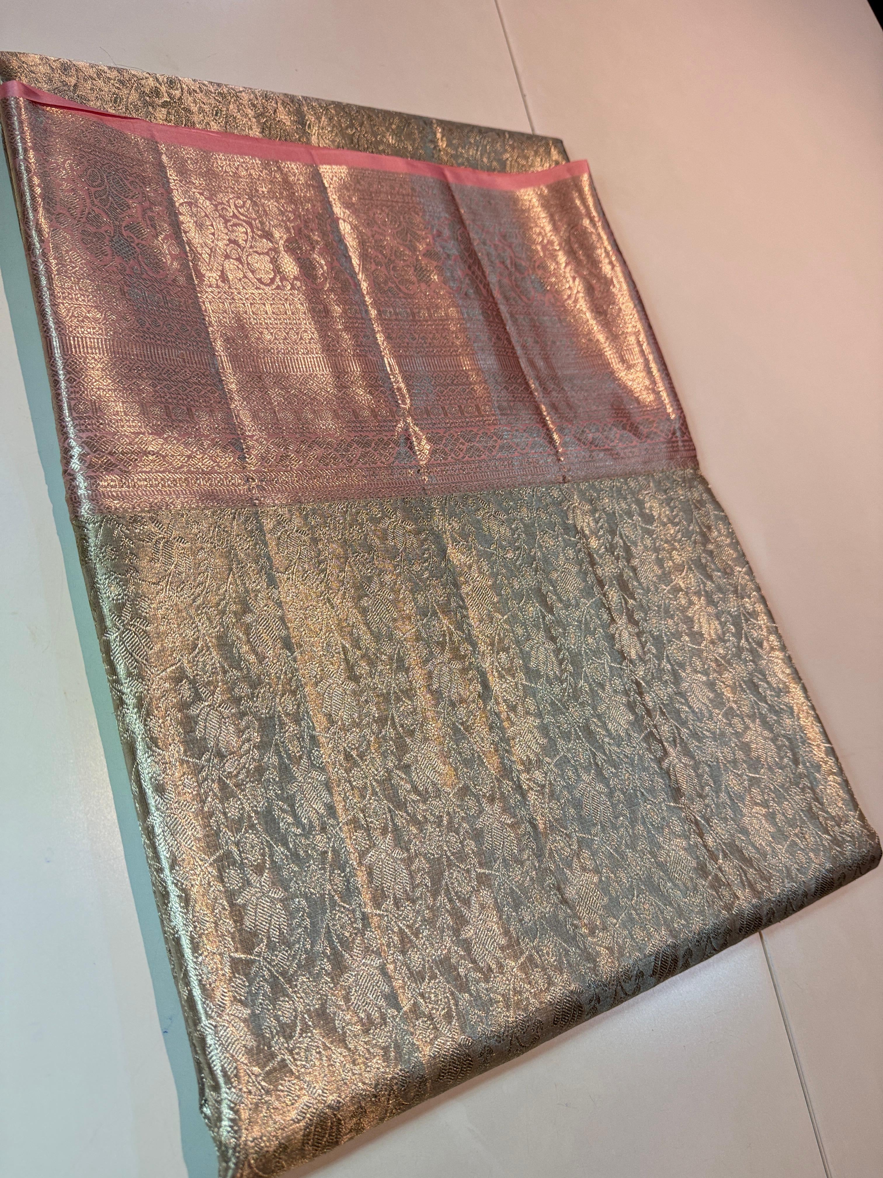 Classic Silver & Pink Bridal Elegance Kanchipuram Handloom Silk Saree SS26294