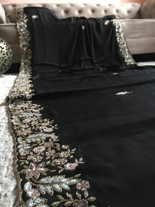 Classic Charcoal Black Elegance Chiffon Crepe Saree SS23926