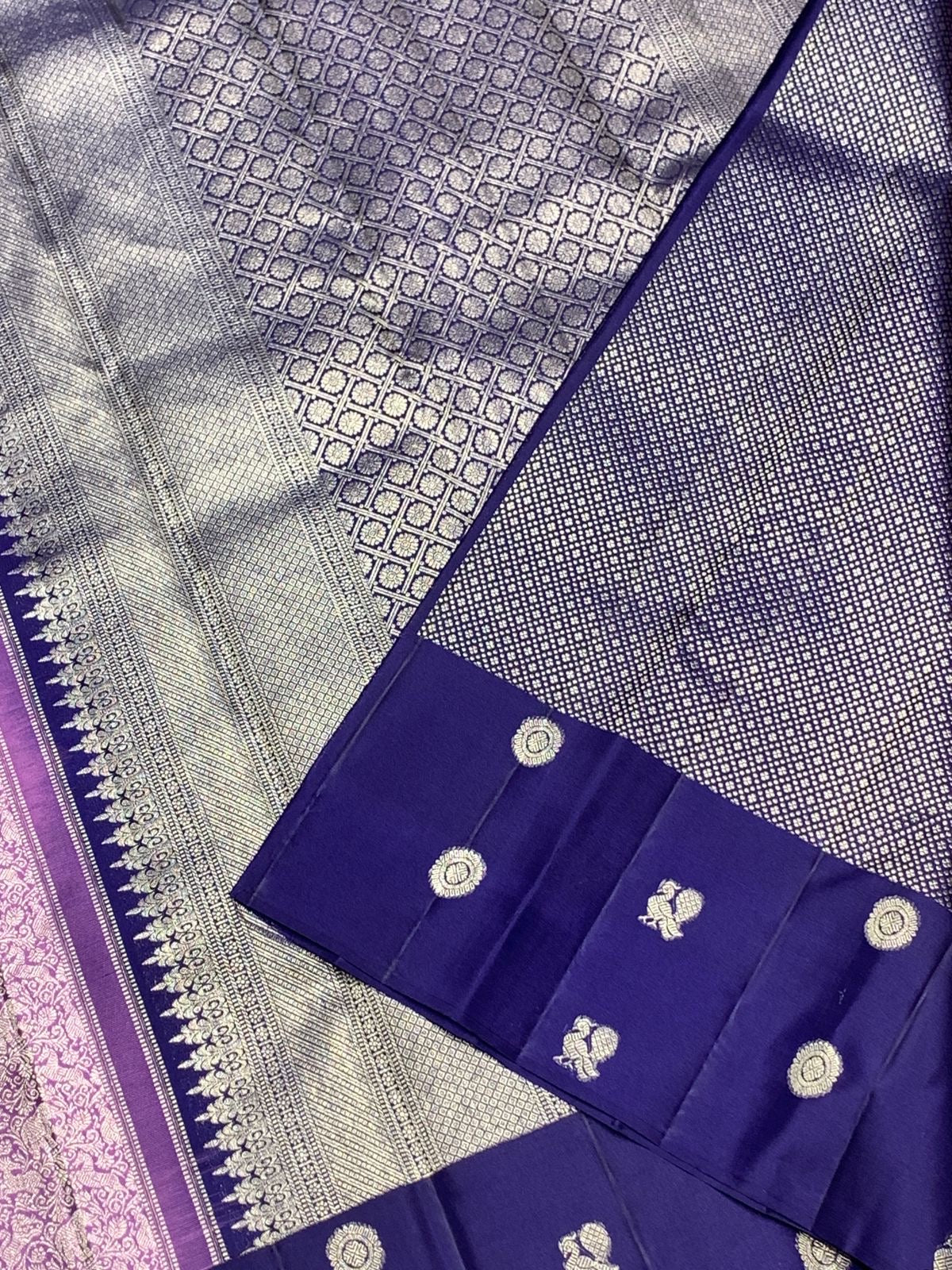 Pastel Lilac & Steel Blue 2gm Zari Elegance Kanchipuram Handloom Silk Saree SS25367