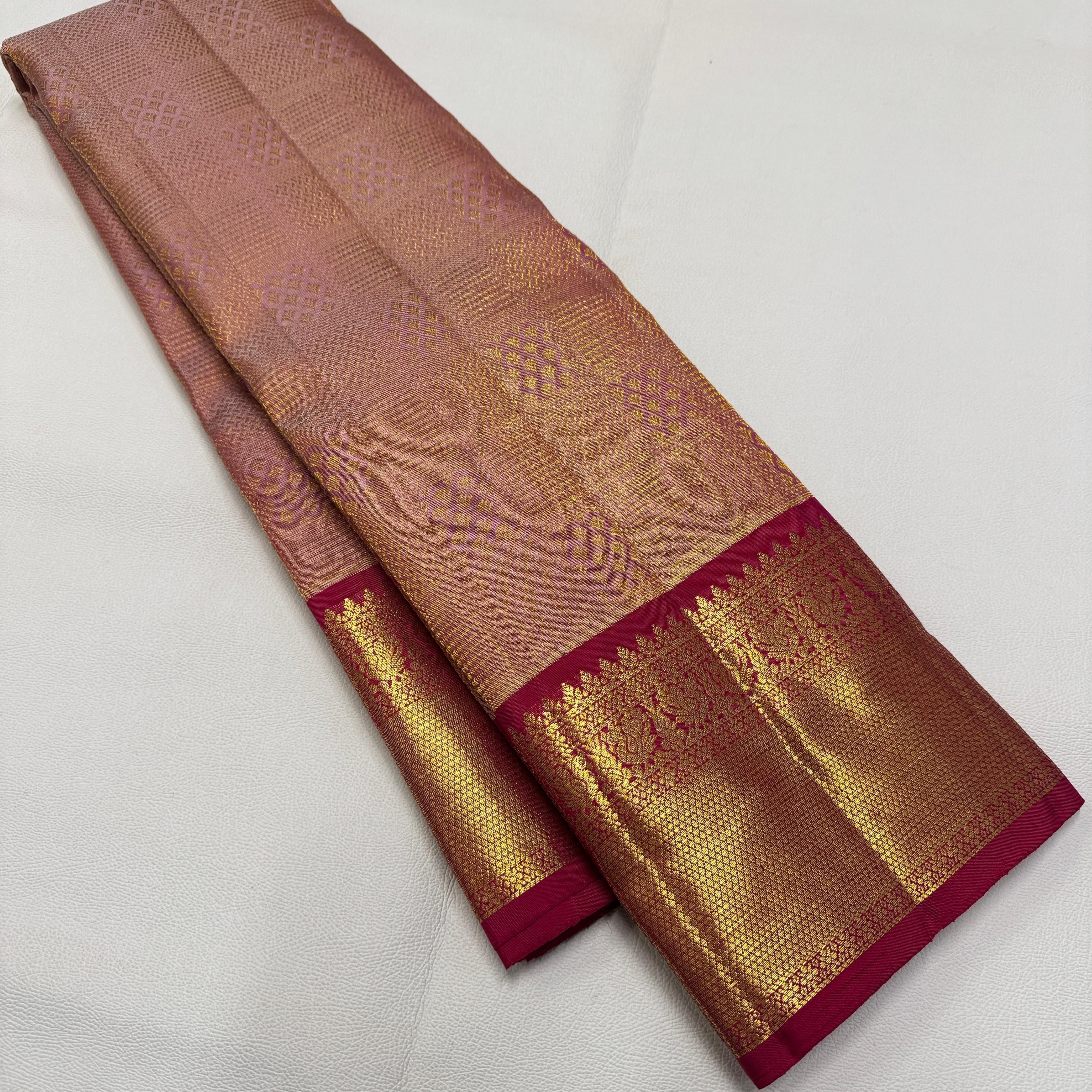 Classic Sunset Orange 1gm Zari Elegance Kanchipuram Handloom Silk Saree SS25272