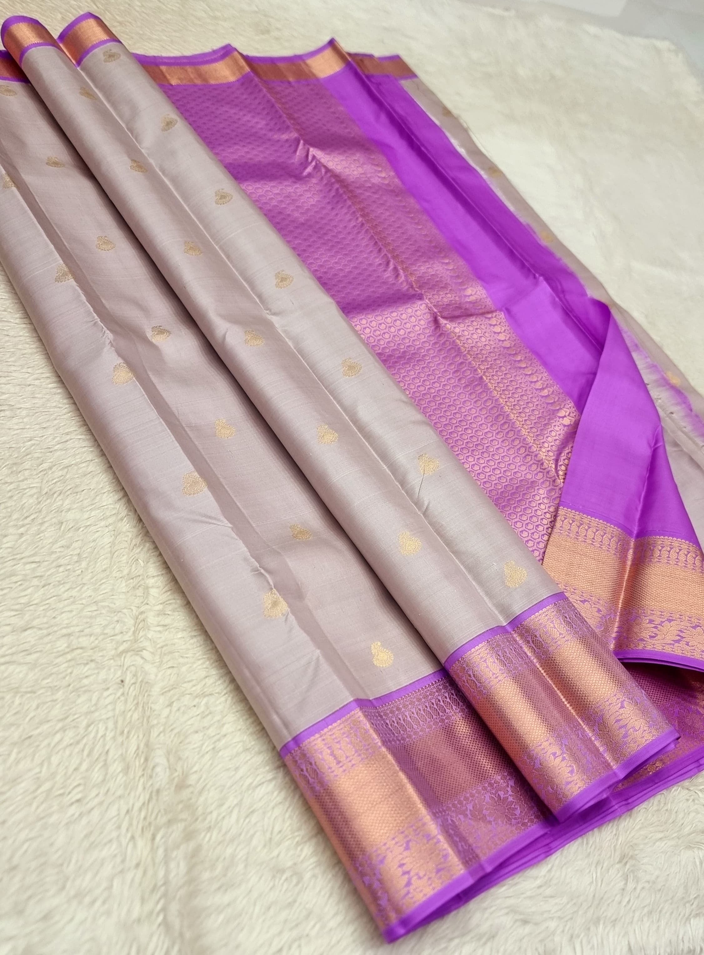 Pastel Cocoa & Lilac Kanchipuram Handloom Silk Saree SS25808