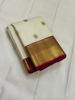 Load image into Gallery viewer, Classic Offwhite &amp; Maroon 2gm Zari Kanchipuram Handloom Silk Saree SS25624
